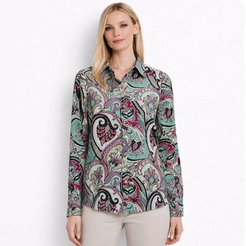 ETRO womens cotton button down shirt size 38  paisley print long sleeve top